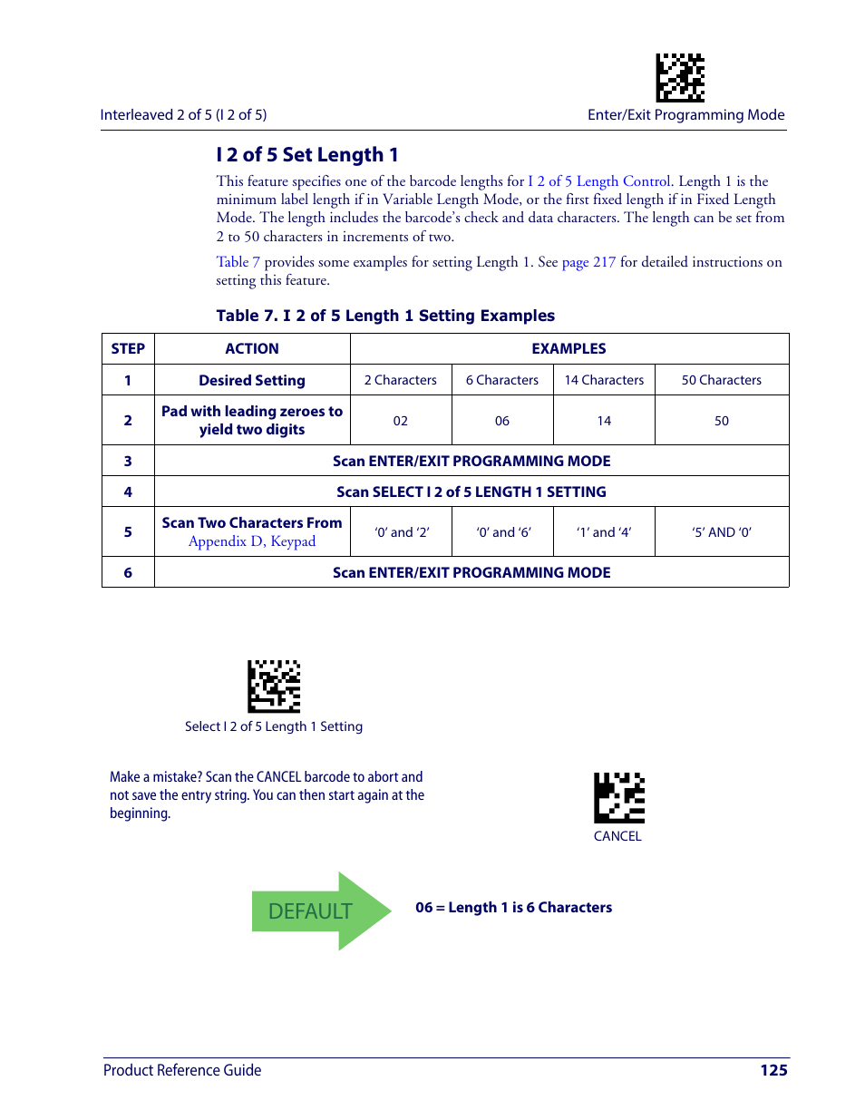 I 2 of 5 set length 1, Default | Wasp Barcode WDI4600 2D Product Reference Guide User Manual | Page 135 / 284