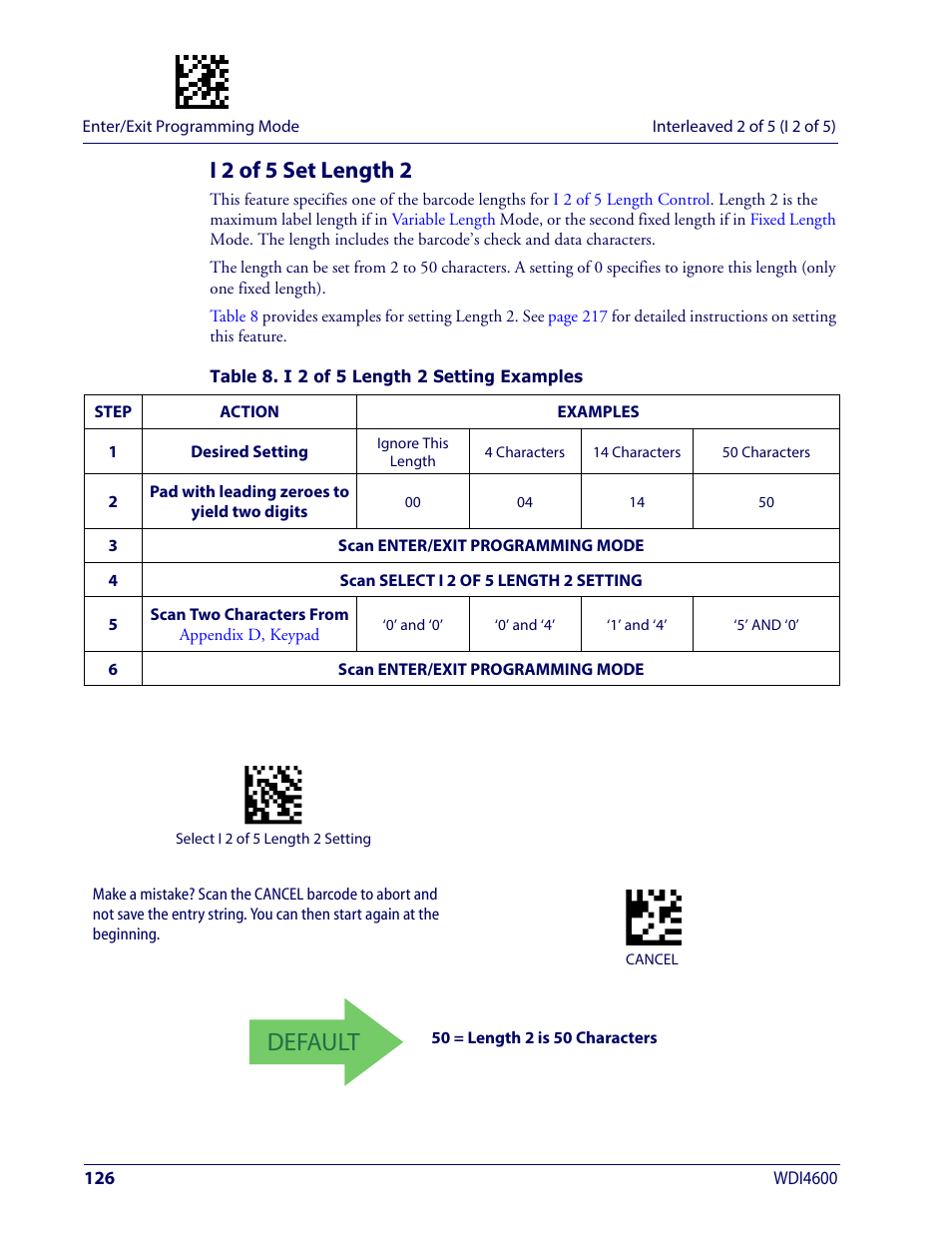 I 2 of 5 set length 2, Default | Wasp Barcode WDI4600 2D Product Reference Guide User Manual | Page 136 / 284