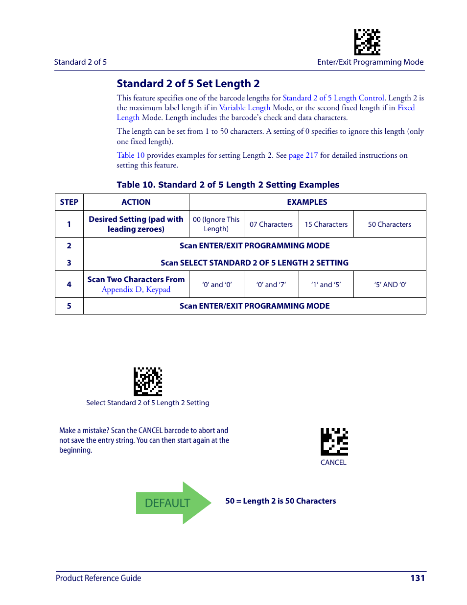 Standard 2 of 5 set length 2, Default | Wasp Barcode WDI4600 2D Product Reference Guide User Manual | Page 141 / 284