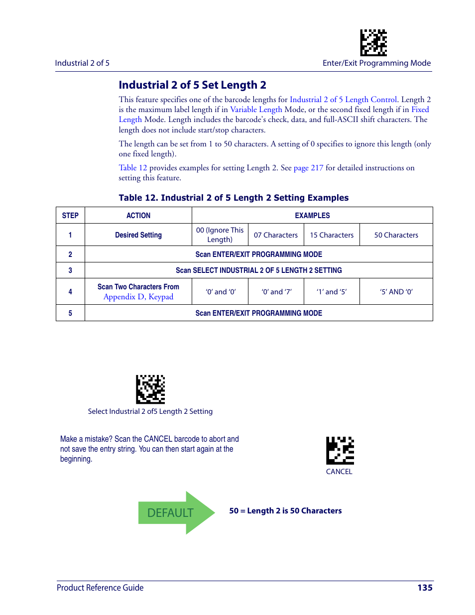 Industrial 2 of 5 set length 2, Default | Wasp Barcode WDI4600 2D Product Reference Guide User Manual | Page 145 / 284