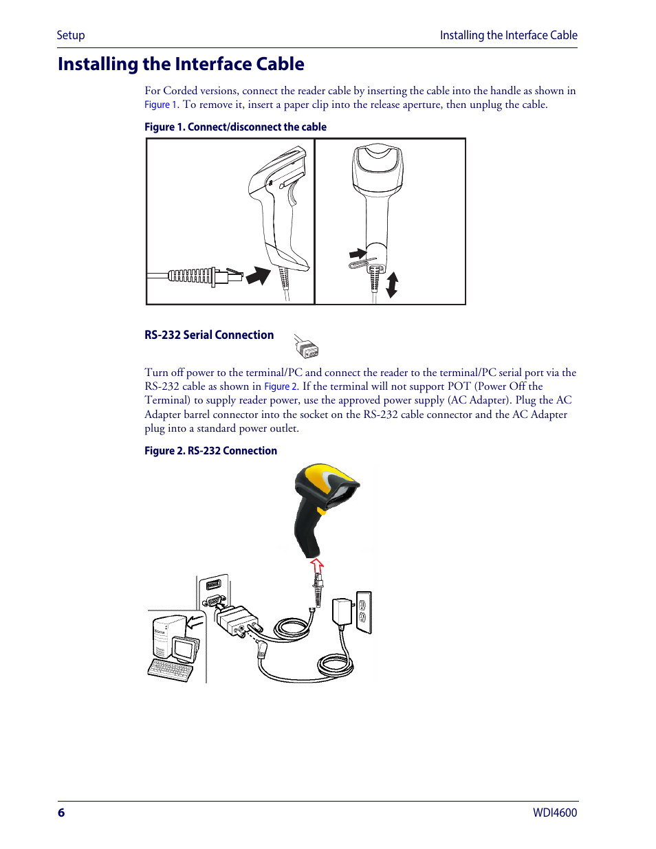 Installing the interface cable | Wasp Barcode WDI4600 2D Product Reference Guide User Manual | Page 16 / 284