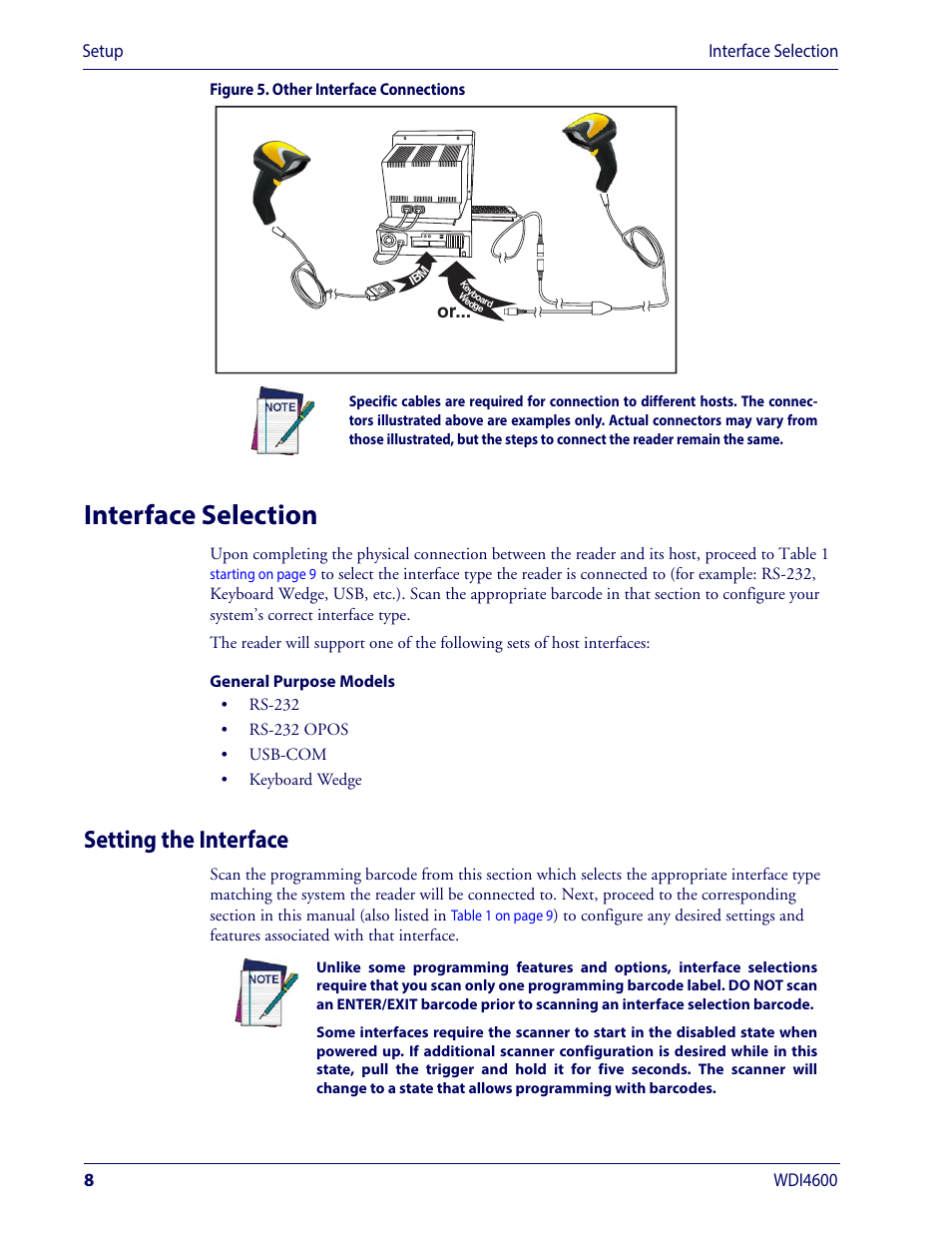 Interface selection, Setting the interface | Wasp Barcode WDI4600 2D Product Reference Guide User Manual | Page 18 / 284
