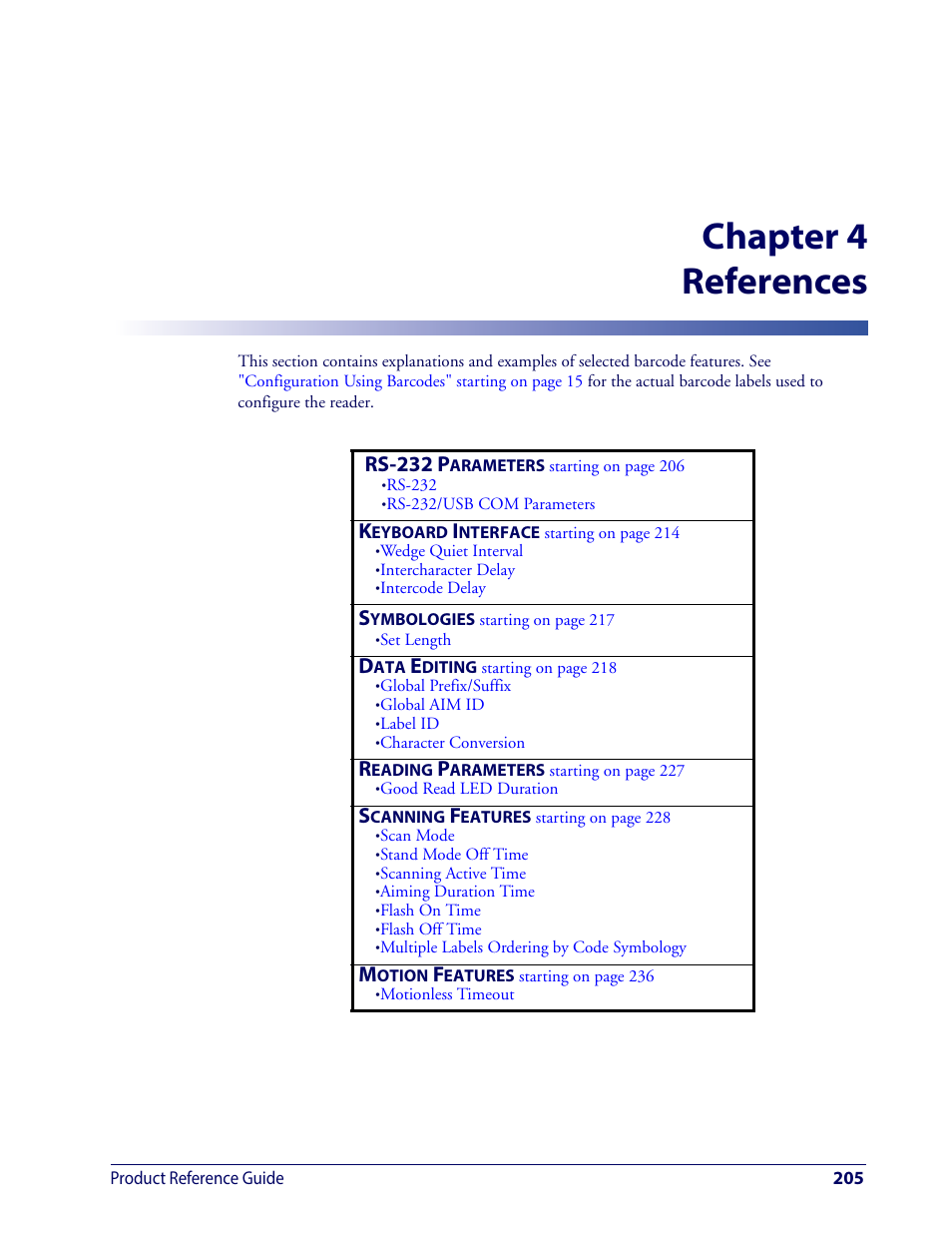 References, Chapter 4, references, Chapter 4 references | Rs-232 p | Wasp Barcode WDI4600 2D Product Reference Guide User Manual | Page 215 / 284