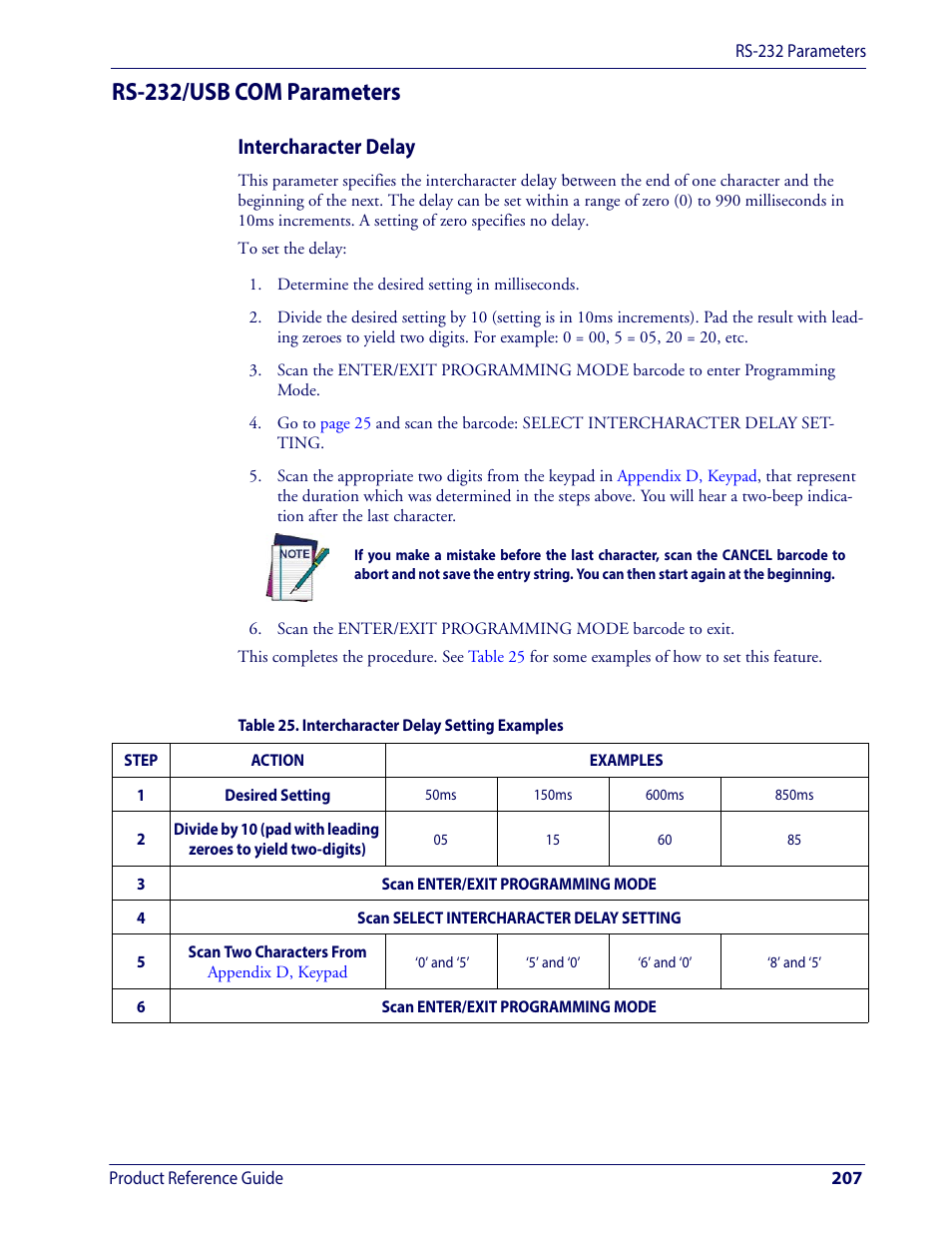 Rs-232/usb com parameters, Intercharacter delay | Wasp Barcode WDI4600 2D Product Reference Guide User Manual | Page 217 / 284