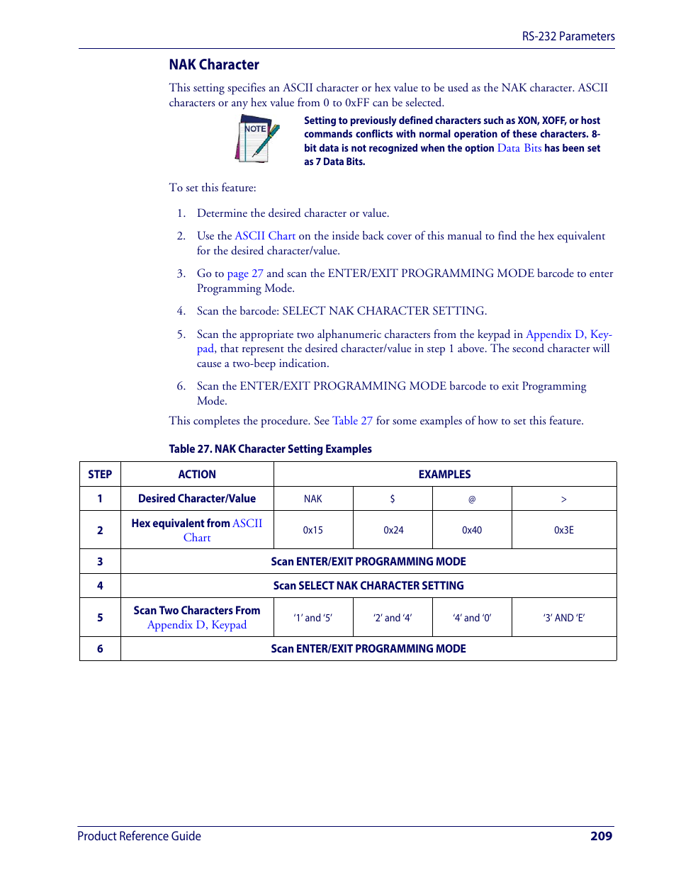 Nak character | Wasp Barcode WDI4600 2D Product Reference Guide User Manual | Page 219 / 284