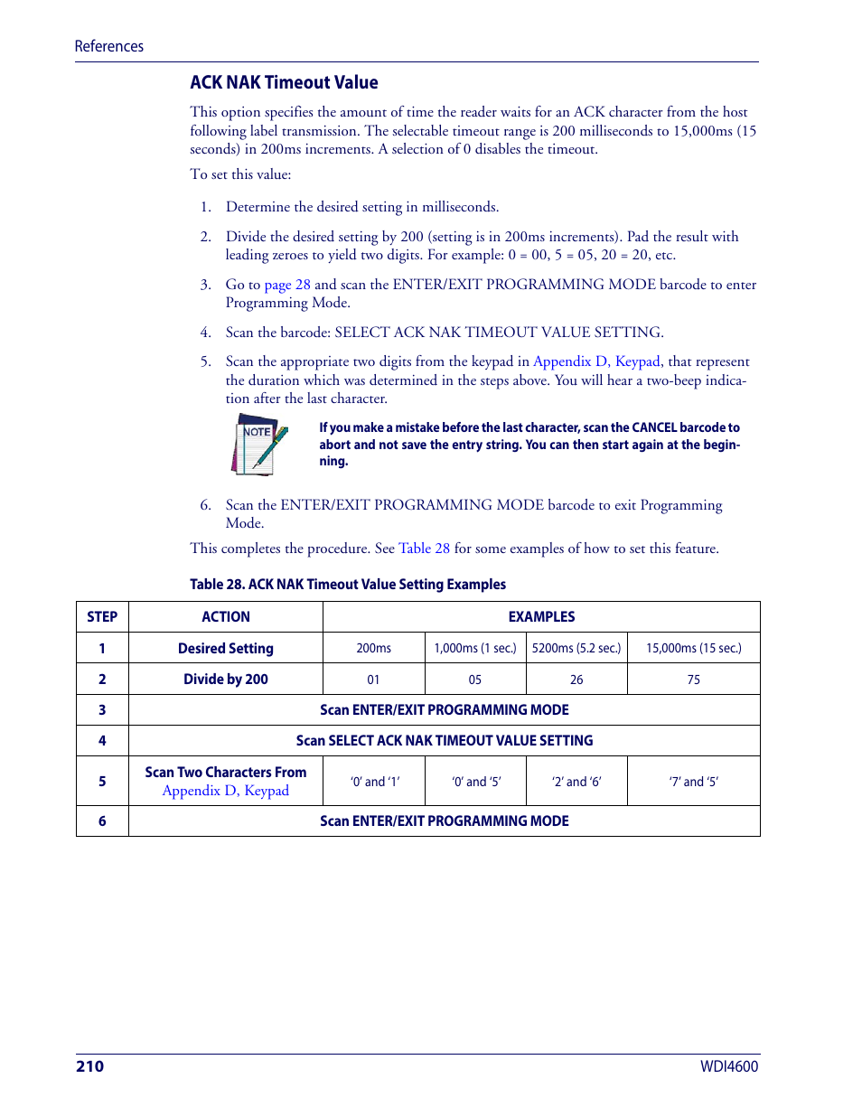 Ack nak timeout value | Wasp Barcode WDI4600 2D Product Reference Guide User Manual | Page 220 / 284