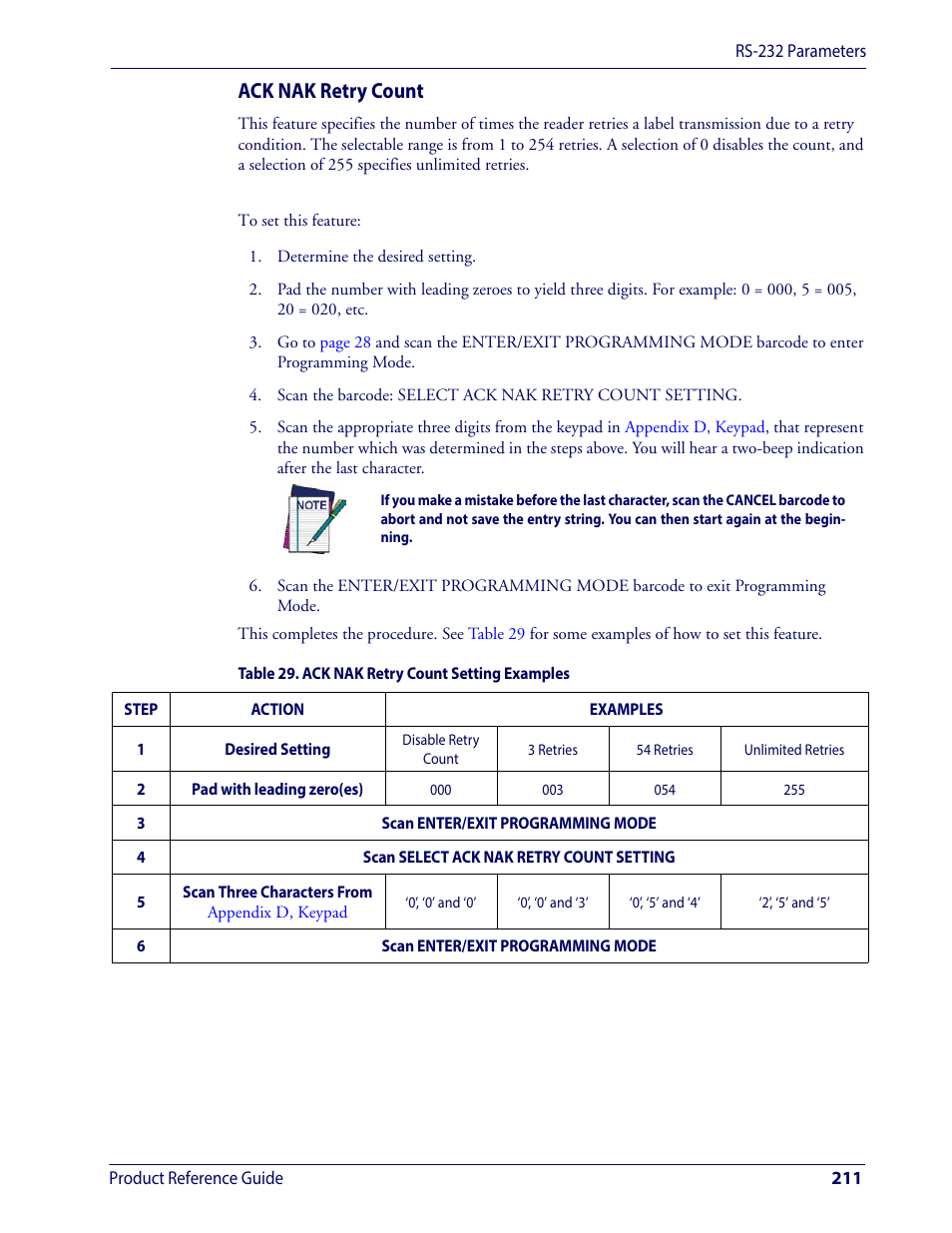 Ack nak retry count | Wasp Barcode WDI4600 2D Product Reference Guide User Manual | Page 221 / 284