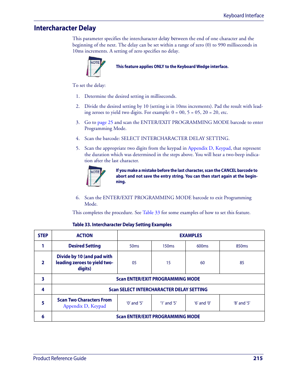 Intercharacter delay | Wasp Barcode WDI4600 2D Product Reference Guide User Manual | Page 225 / 284