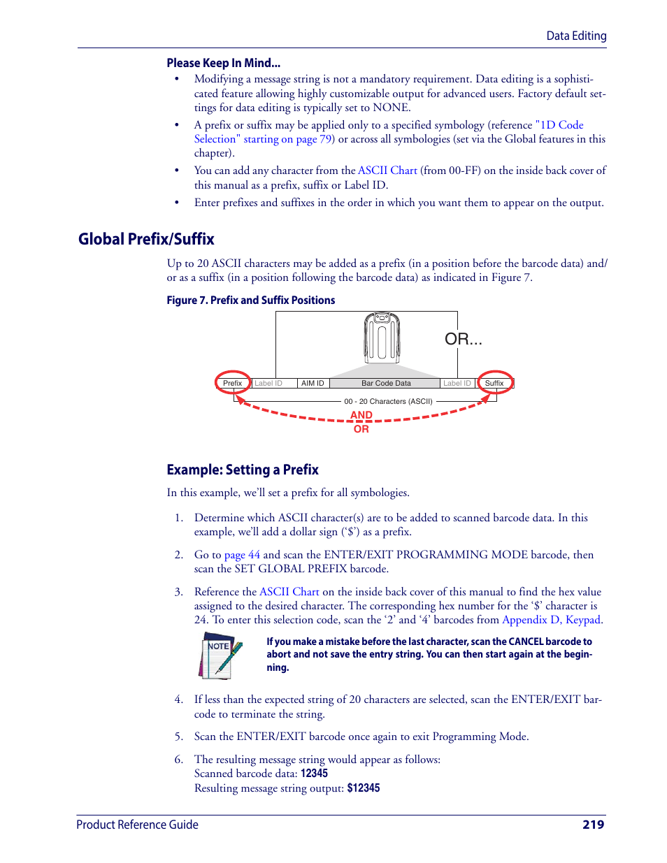Global prefix/suffix, Example: setting a prefix | Wasp Barcode WDI4600 2D Product Reference Guide User Manual | Page 229 / 284