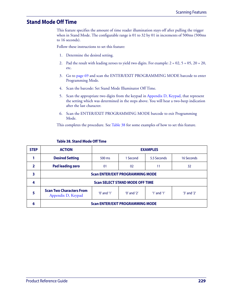 Stand mode off time | Wasp Barcode WDI4600 2D Product Reference Guide User Manual | Page 239 / 284