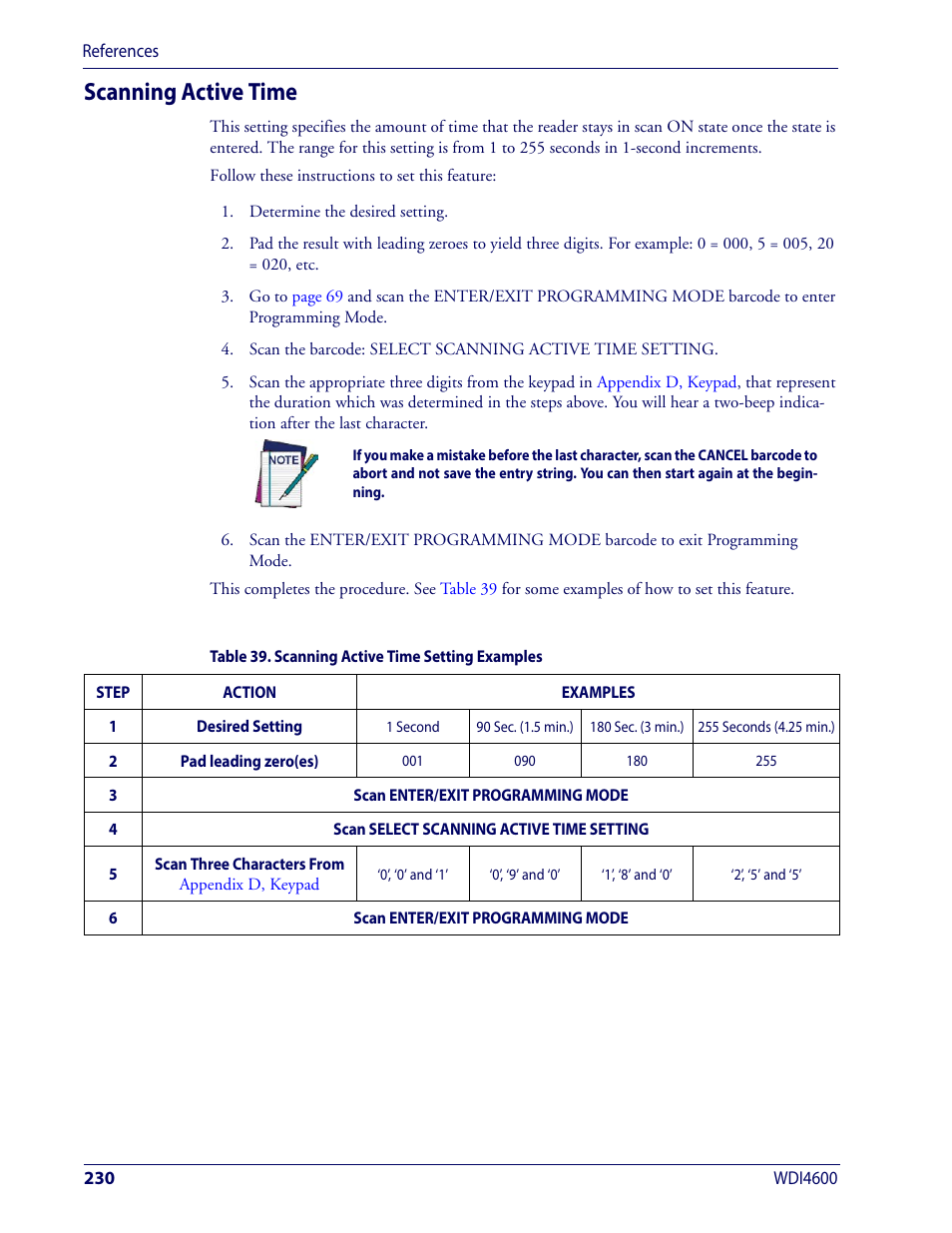 Scanning active time, Has el, Ased or | Wasp Barcode WDI4600 2D Product Reference Guide User Manual | Page 240 / 284