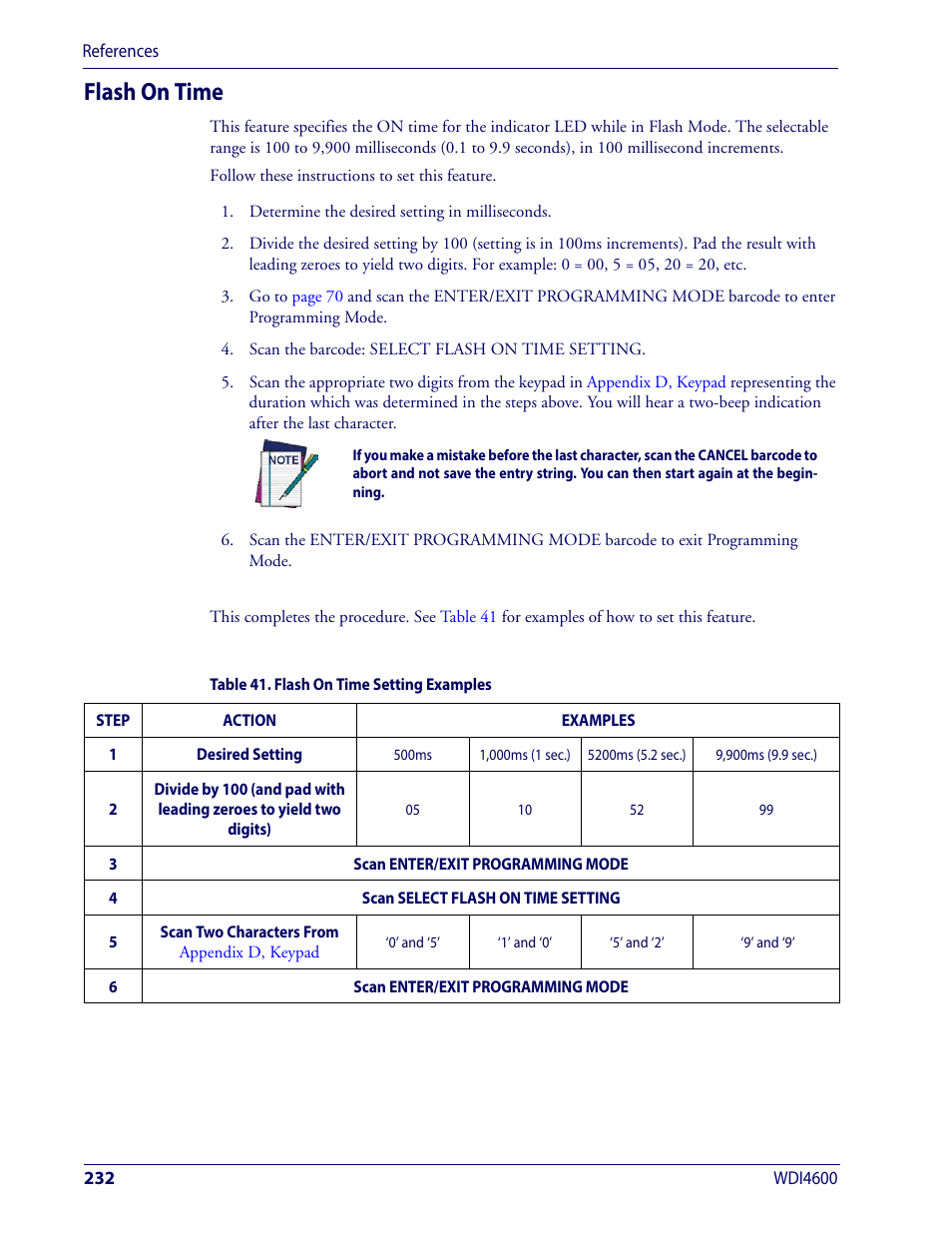 Flash on time | Wasp Barcode WDI4600 2D Product Reference Guide User Manual | Page 242 / 284