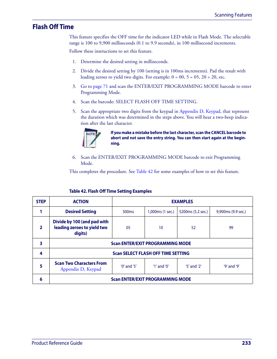 Flash off time | Wasp Barcode WDI4600 2D Product Reference Guide User Manual | Page 243 / 284