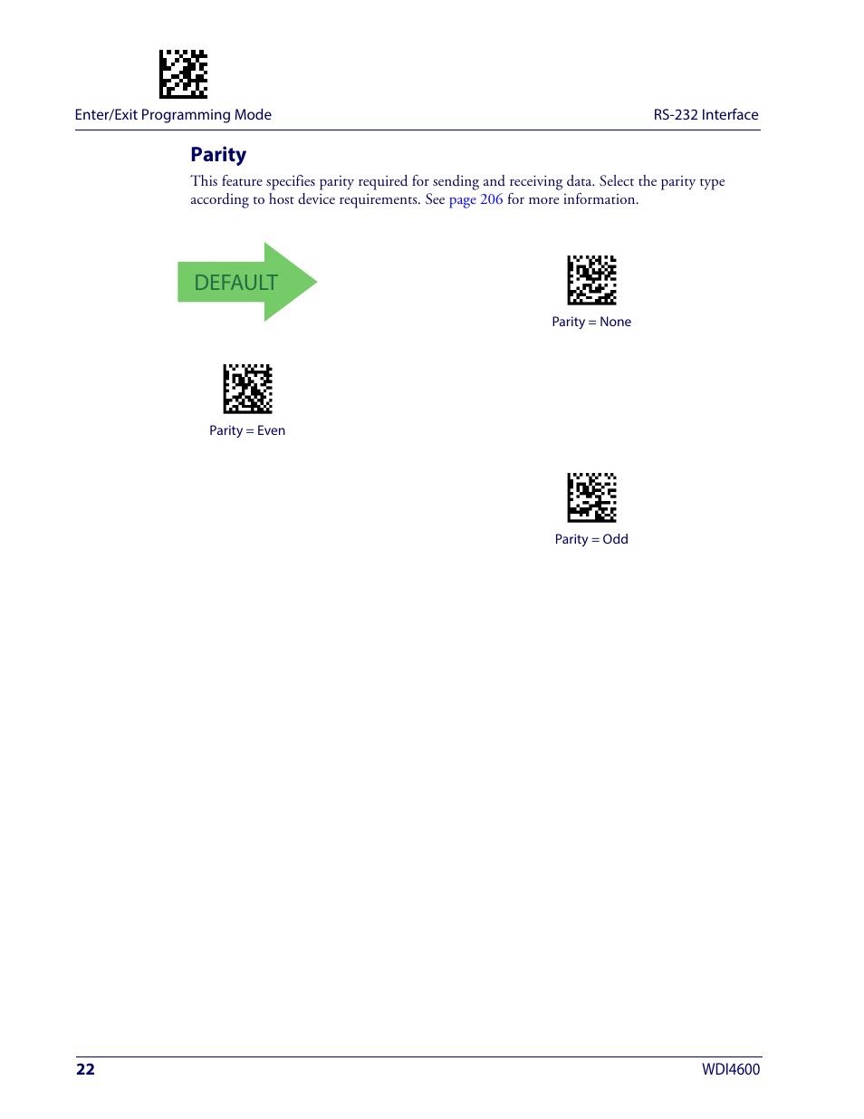 Parity, Arity, Default | Wasp Barcode WDI4600 2D Product Reference Guide User Manual | Page 32 / 284