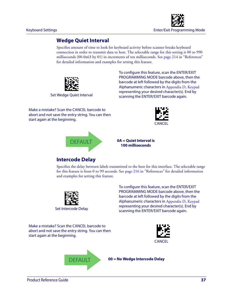 Wedge quiet interval, Intercode delay, Wedge quiet interval intercode delay | Edge, Uiet, Nterval, Ntercode, Elay, Default | Wasp Barcode WDI4600 2D Product Reference Guide User Manual | Page 47 / 284
