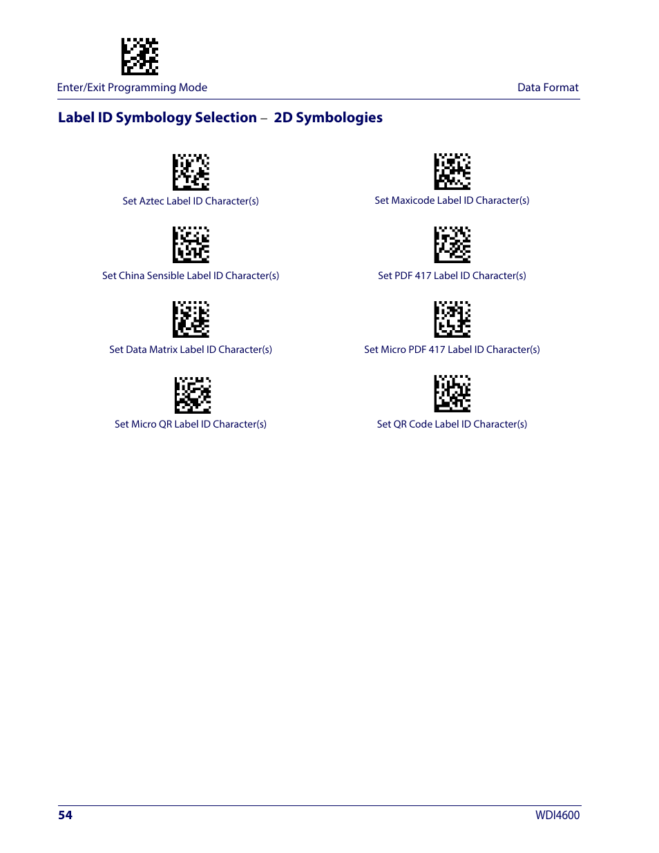 Label id symbology selection • 2d symbologies, Label id symbology selection, 2d symbologies | Wasp Barcode WDI4600 2D Product Reference Guide User Manual | Page 64 / 284