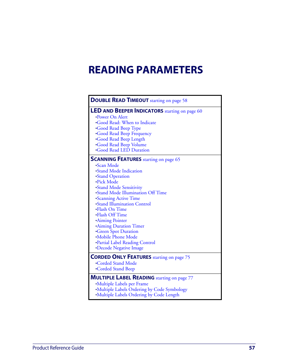 Reading parameters | Wasp Barcode WDI4600 2D Product Reference Guide User Manual | Page 67 / 284