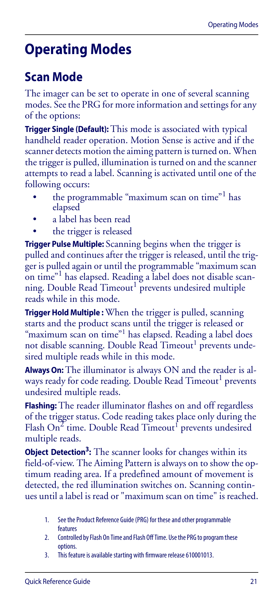 Operating modes, Scan mode | Wasp Barcode WDI4600 2D Quick Reference Guide User Manual | Page 25 / 48