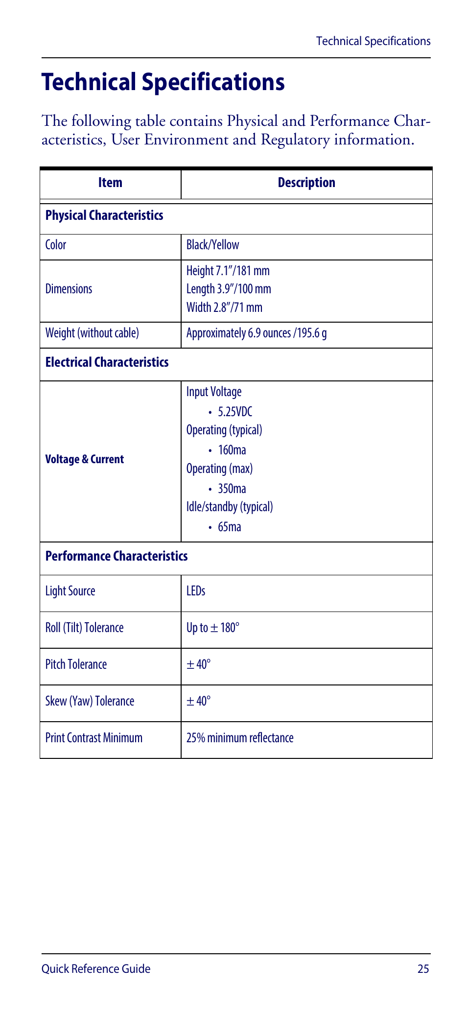 Technical specifications | Wasp Barcode WDI4600 2D Quick Reference Guide User Manual | Page 29 / 48
