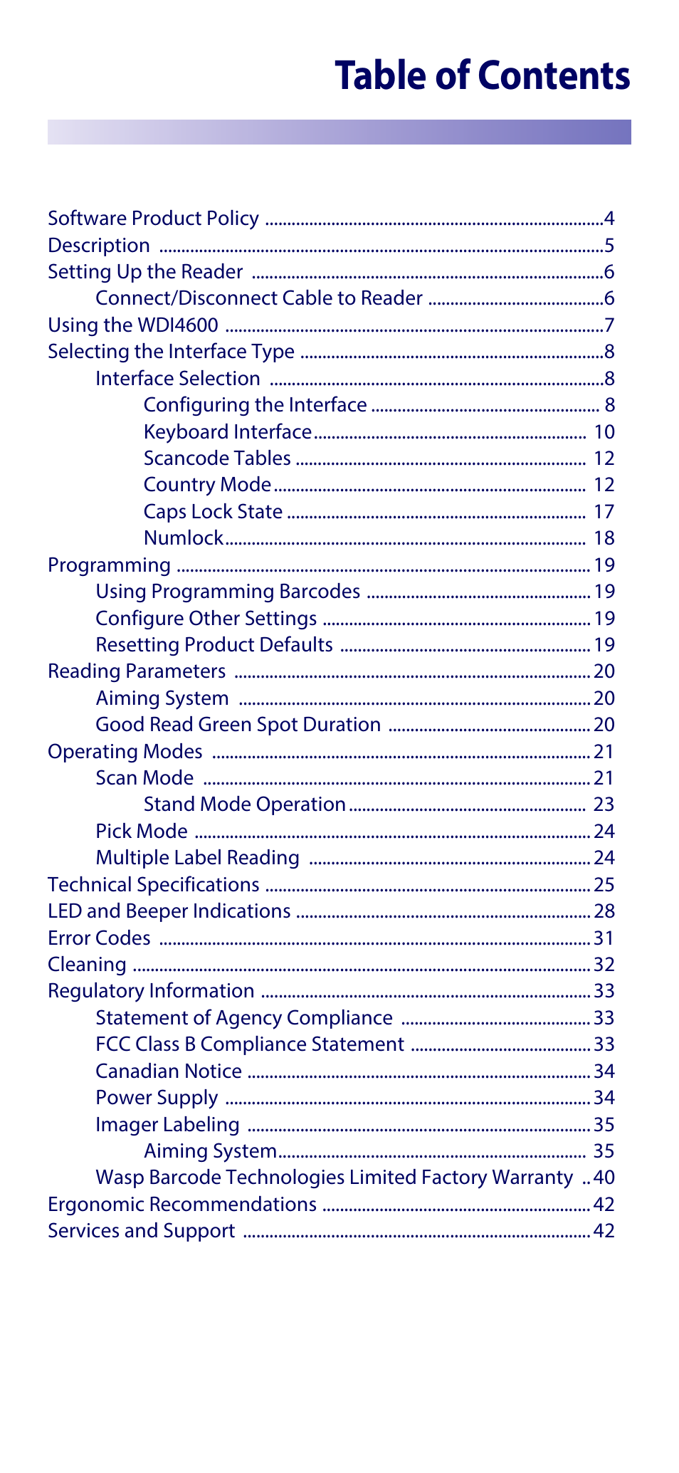Wasp Barcode WDI4600 2D Quick Reference Guide User Manual | Page 3 / 48