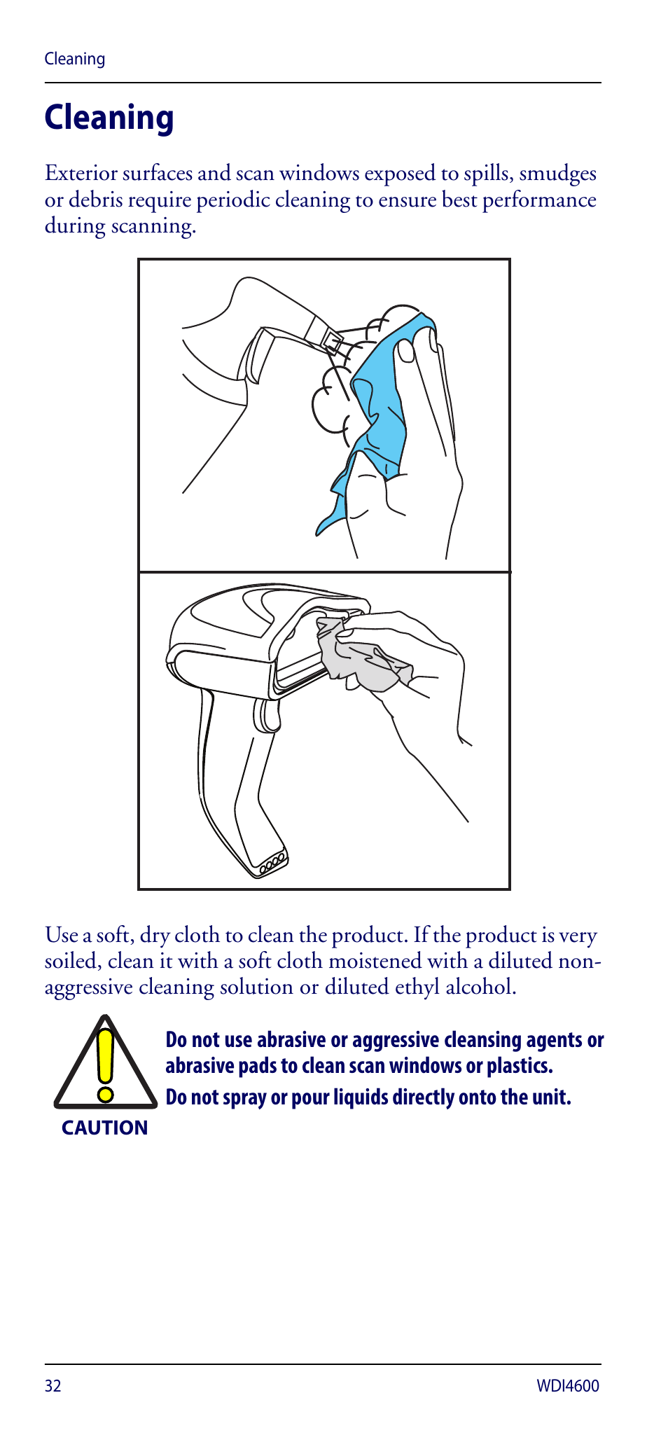 Cleaning | Wasp Barcode WDI4600 2D Quick Reference Guide User Manual | Page 36 / 48
