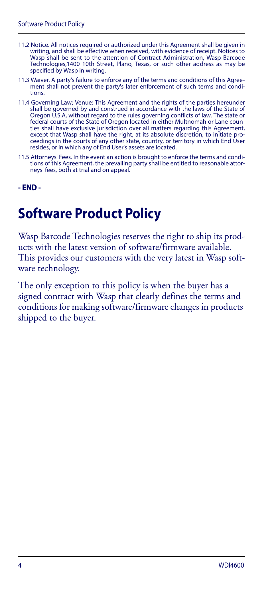 Software product policy | Wasp Barcode WDI4600 2D Quick Reference Guide User Manual | Page 8 / 48