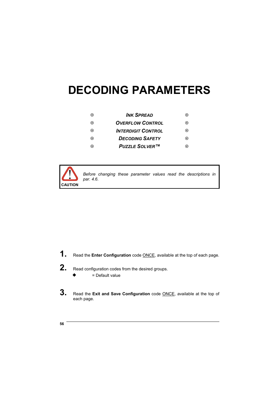 Decoding parameters | Wasp Barcode WLS8600 Product Reference Guide User Manual | Page 62 / 144