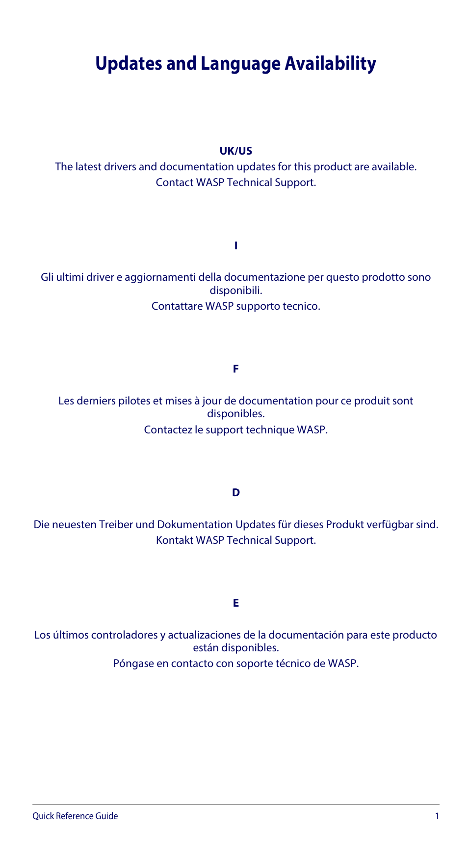 Updates and language availability | Wasp Barcode WLS8600 Quick Reference Guide User Manual | Page 5 / 24