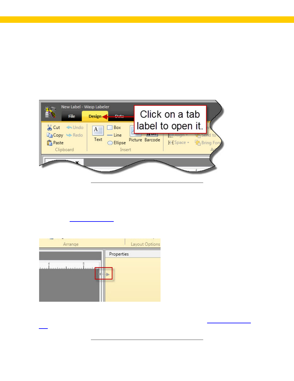 3 section c: icon toolbar, 4 section d: design window, Design window | Wasp Barcode WaspLabeler +2D User Manual User Manual | Page 14 / 205
