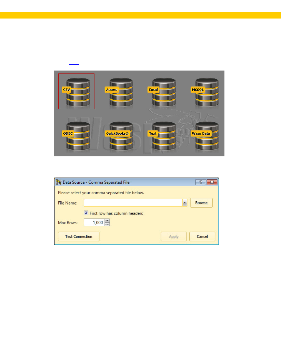 2 connecting to a csv file | Wasp Barcode WaspLabeler +2D User Manual User Manual | Page 143 / 205
