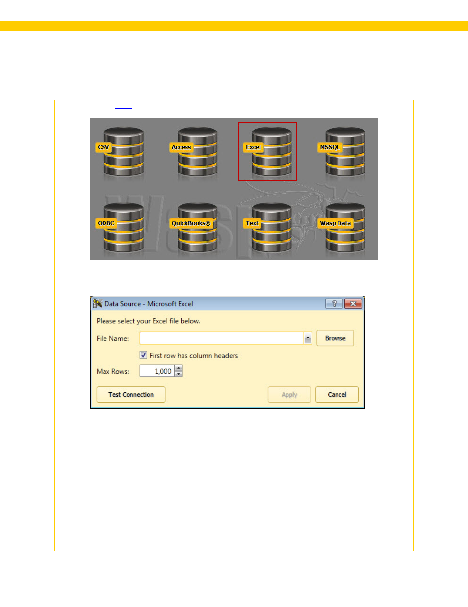 4 connecting to an excel file | Wasp Barcode WaspLabeler +2D User Manual User Manual | Page 147 / 205