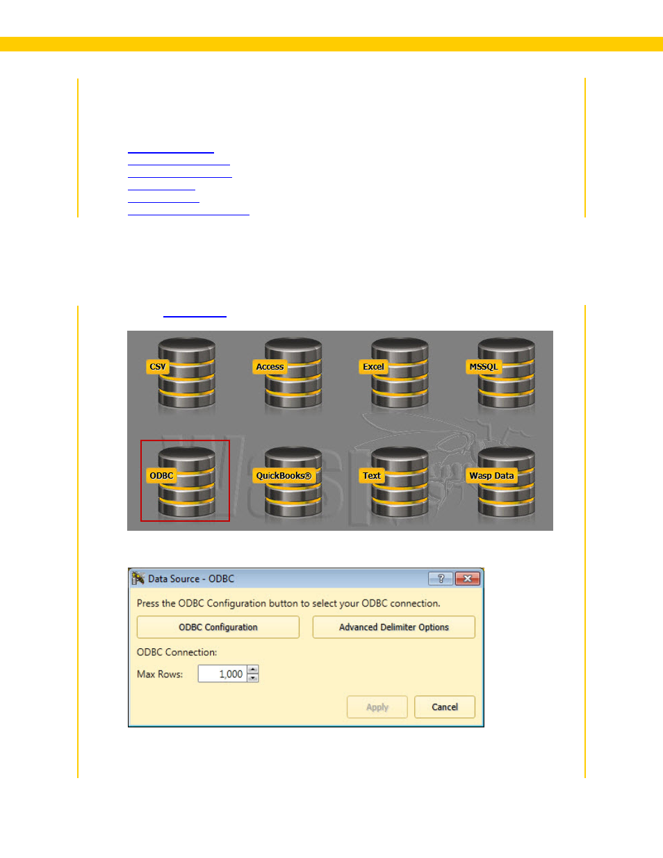 6 data source - odbc compliant data source, Odbc connection | Wasp Barcode WaspLabeler +2D User Manual User Manual | Page 150 / 205
