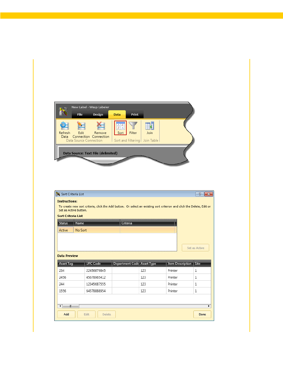 2 method 2: sort data using the sort button | Wasp Barcode WaspLabeler +2D User Manual User Manual | Page 163 / 205