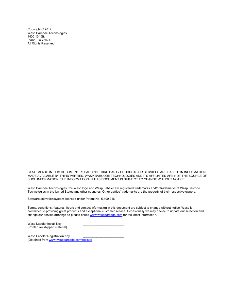 Wasp Barcode WaspLabeler +2D User Manual User Manual | Page 2 / 205