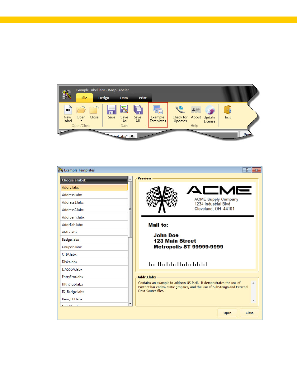 9 getting started - example labels, Example labels | Wasp Barcode WaspLabeler +2D User Manual User Manual | Page 41 / 205