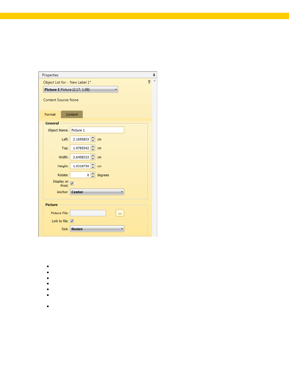 2 picture properties box: format tab, Picture properties box: format tab | Wasp Barcode WaspLabeler +2D User Manual User Manual | Page 69 / 205