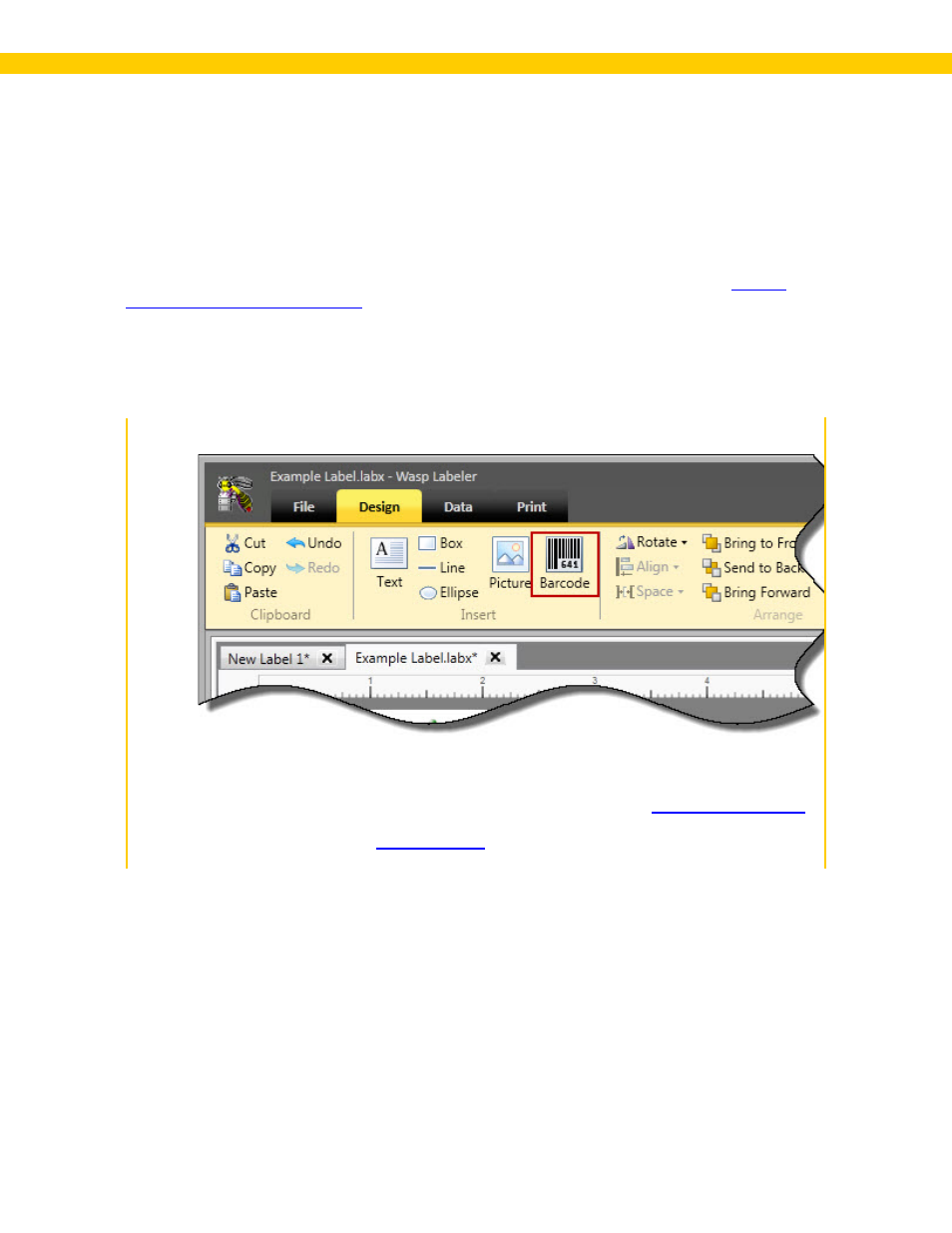 4 adding a barcode, 1 steps to add a barcode, Add a barcode | Insert a barcode, Insert barcode | Wasp Barcode WaspLabeler +2D User Manual User Manual | Page 72 / 205