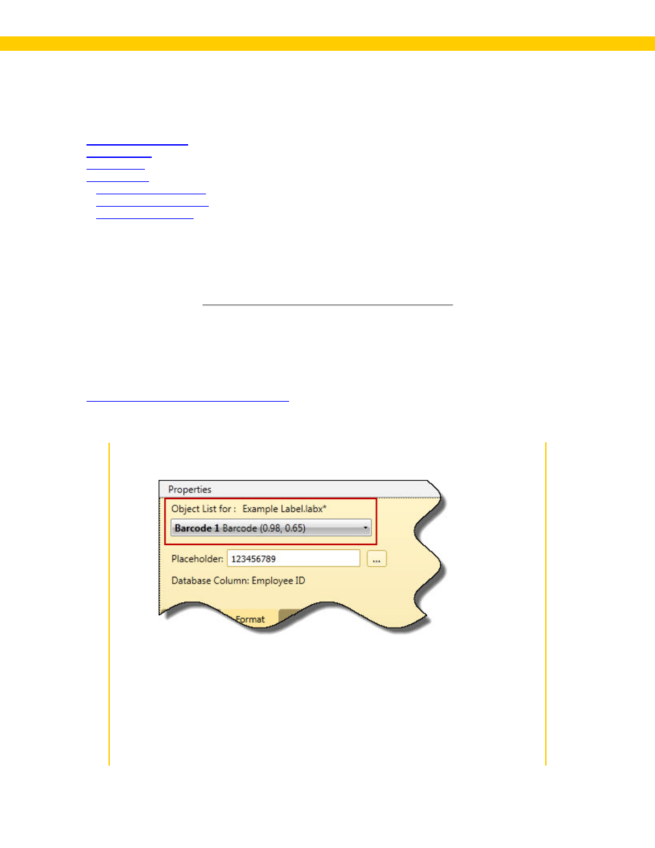 2 adding a barcode: properties box, Contents box - entering static data, Connect it to the inventory number column in your | Inventory database, Properties box | Wasp Barcode WaspLabeler +2D User Manual User Manual | Page 74 / 205