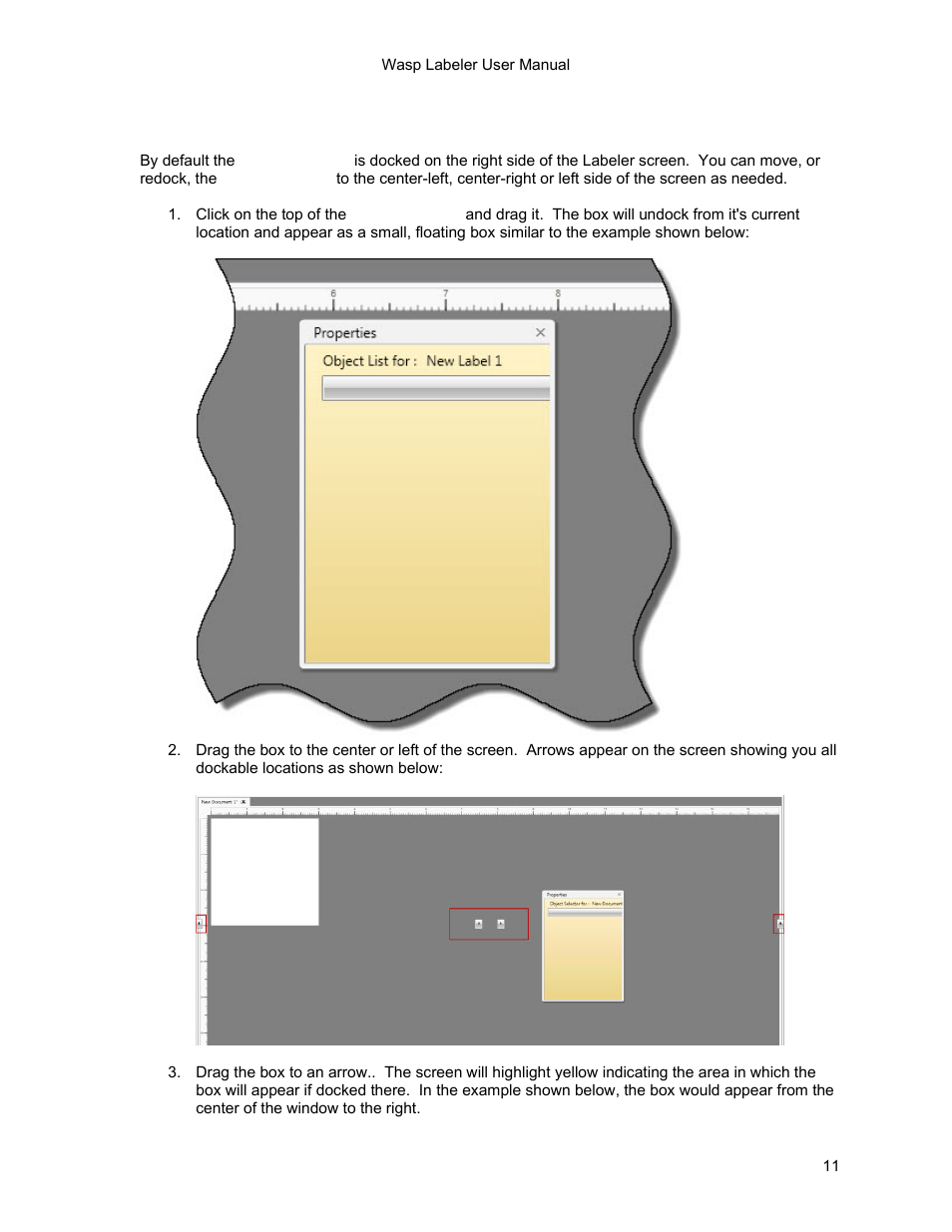 Move the properties box | Wasp Barcode WaspLabeler +2D Getting Started User Manual | Page 12 / 51