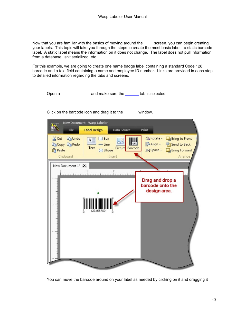 5 getting started - creating a static label | Wasp Barcode WaspLabeler +2D Getting Started User Manual | Page 14 / 51