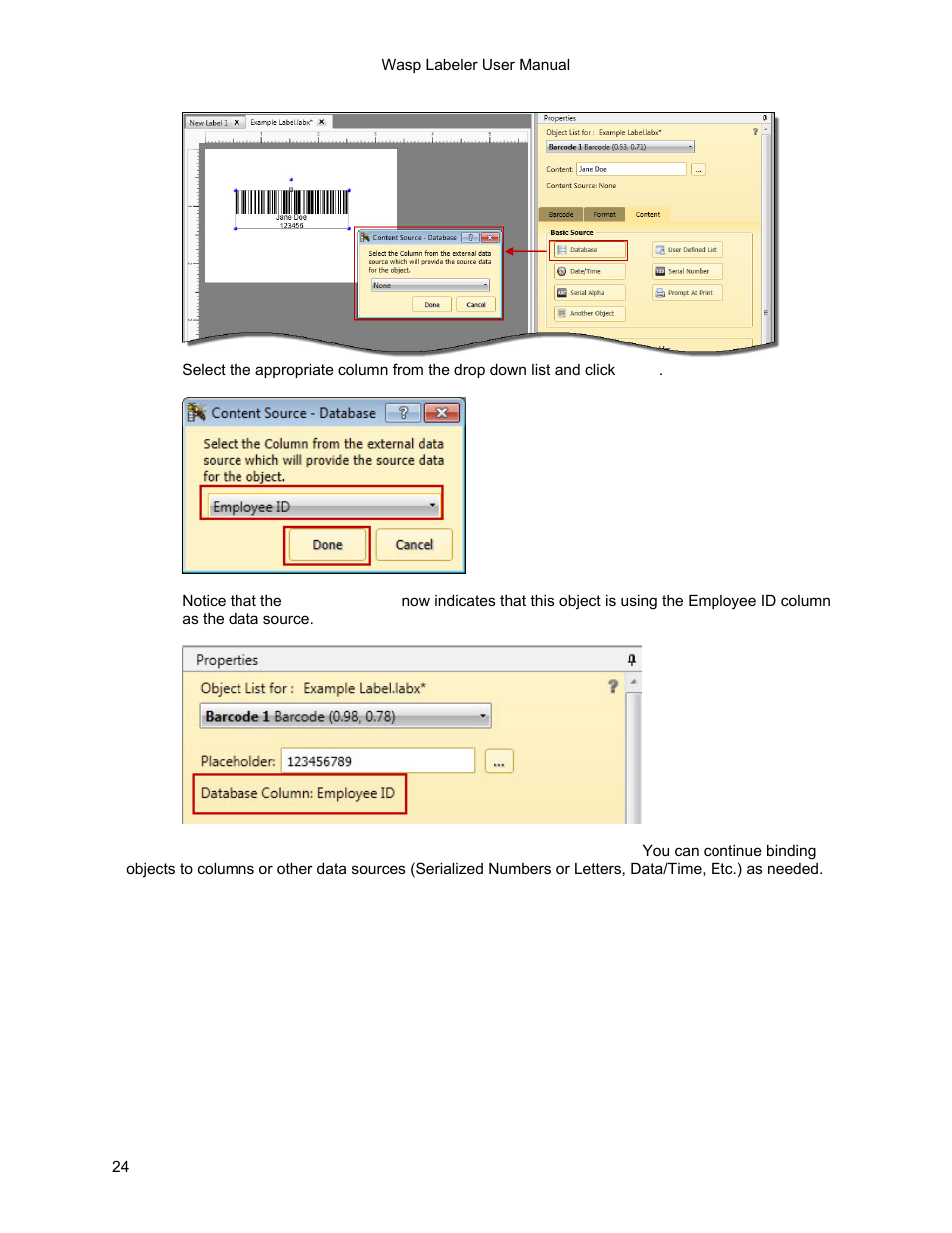 Using string builder to concatenate data | Wasp Barcode WaspLabeler +2D Getting Started User Manual | Page 25 / 51