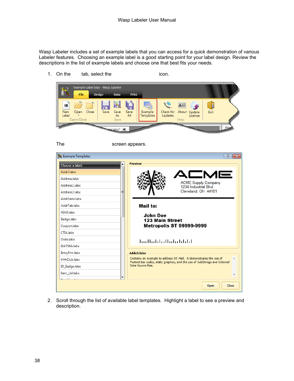9 getting started - example labels | Wasp Barcode WaspLabeler +2D Getting Started User Manual | Page 39 / 51