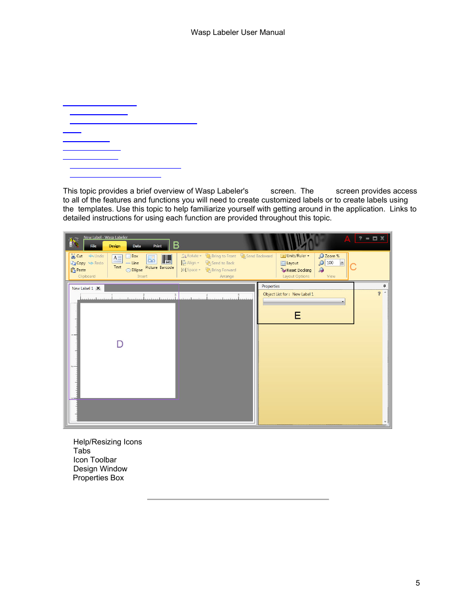 4 getting started - navigating the main screen | Wasp Barcode WaspLabeler +2D Getting Started User Manual | Page 6 / 51