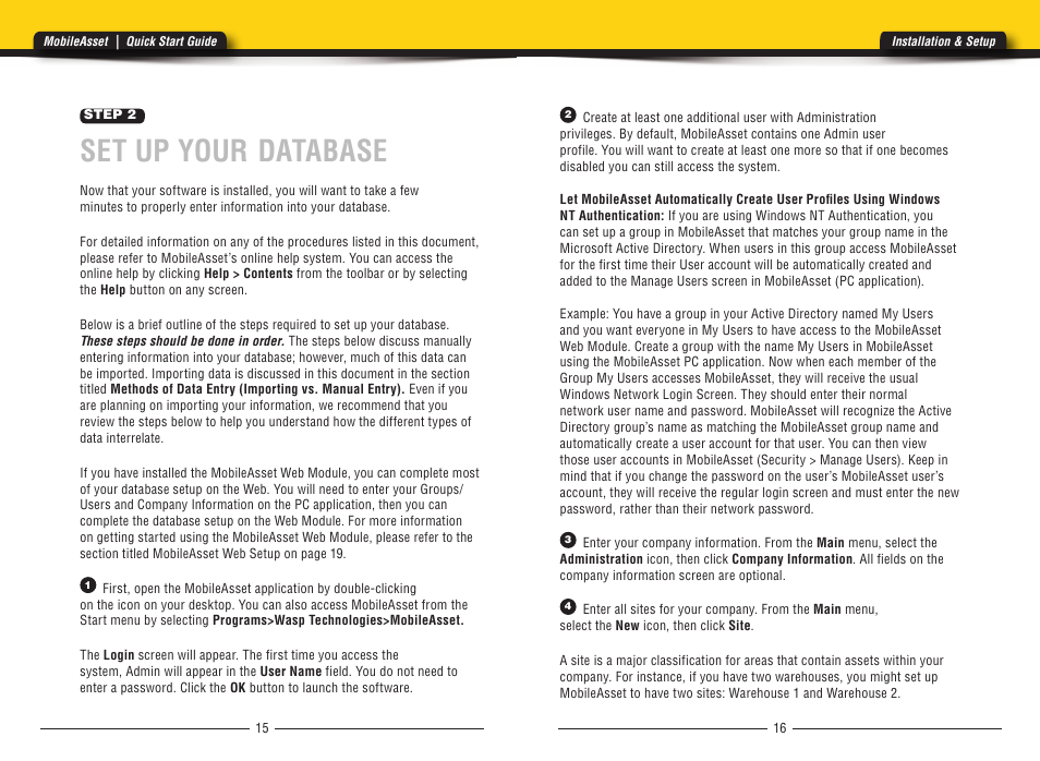 Set up your database | Wasp Barcode MobileAsset User Manual | Page 10 / 21