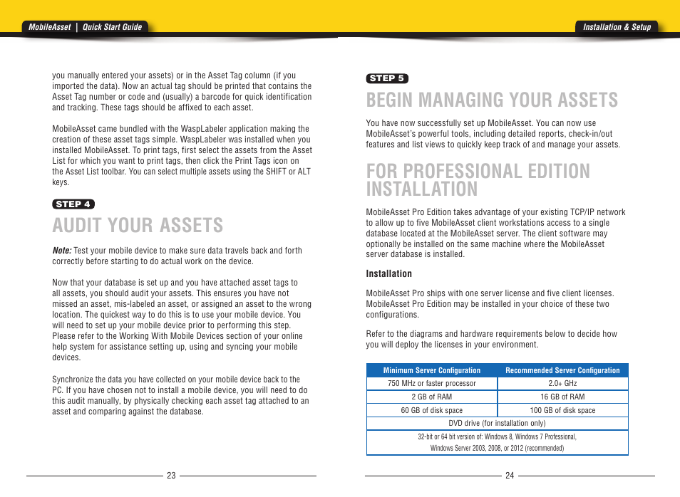 Begin managing your assets, For professional edition installation, Audit your assets | Wasp Barcode MobileAsset User Manual | Page 14 / 21