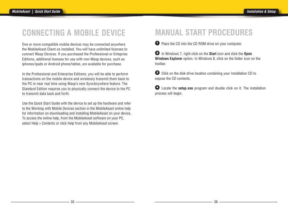 Manual start procedures, Connecting a mobile device | Wasp Barcode MobileAsset User Manual | Page 20 / 21