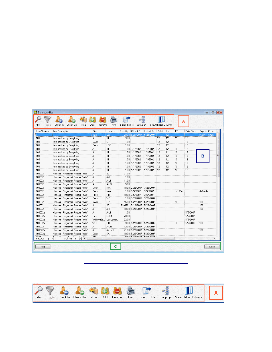 1 section a: toolbar | Wasp Barcode Inventory Control User Manual | Page 128 / 518