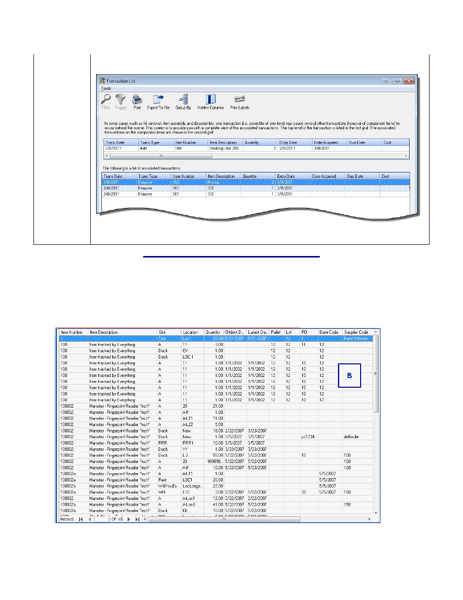 2 section b: contents list | Wasp Barcode Inventory Control User Manual | Page 134 / 518
