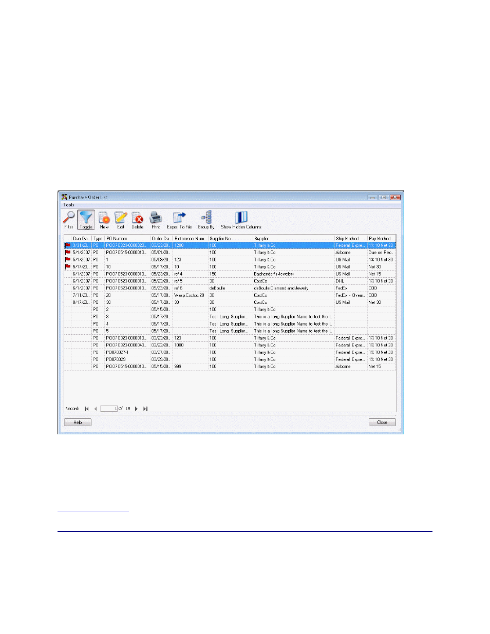 10 purchase order list example | Wasp Barcode Inventory Control User Manual | Page 146 / 518