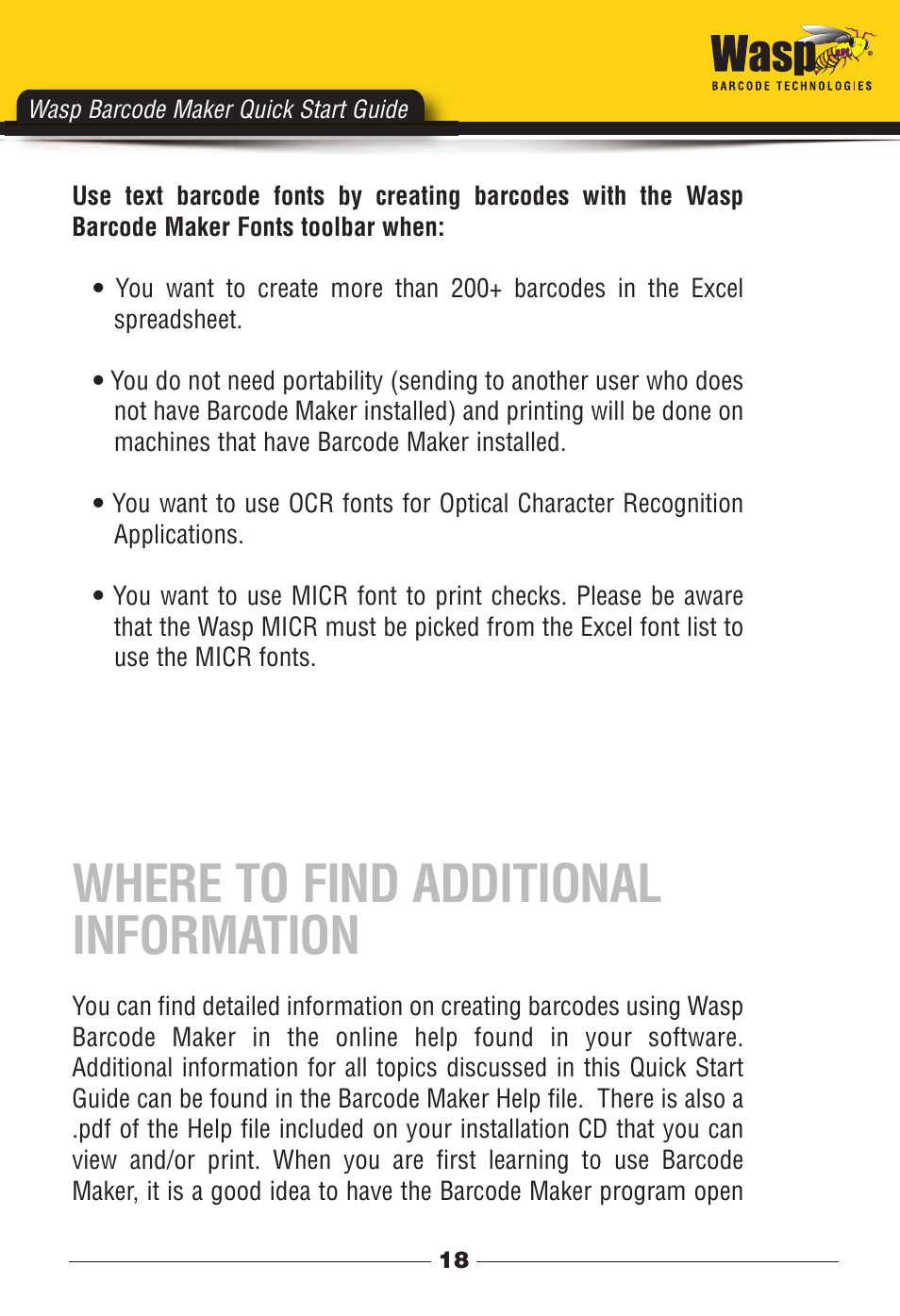 Where to find additional information, Wasp barcode maker quick start guide | Wasp Barcode Maker User Manual | Page 19 / 22